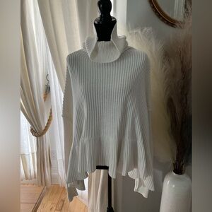 Free People White Cowl Neck Peplum Sweater